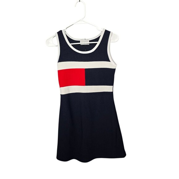 Vintage 90s American Red White Blue Mini Dress Sporty Athletic - Picture 2 of 10